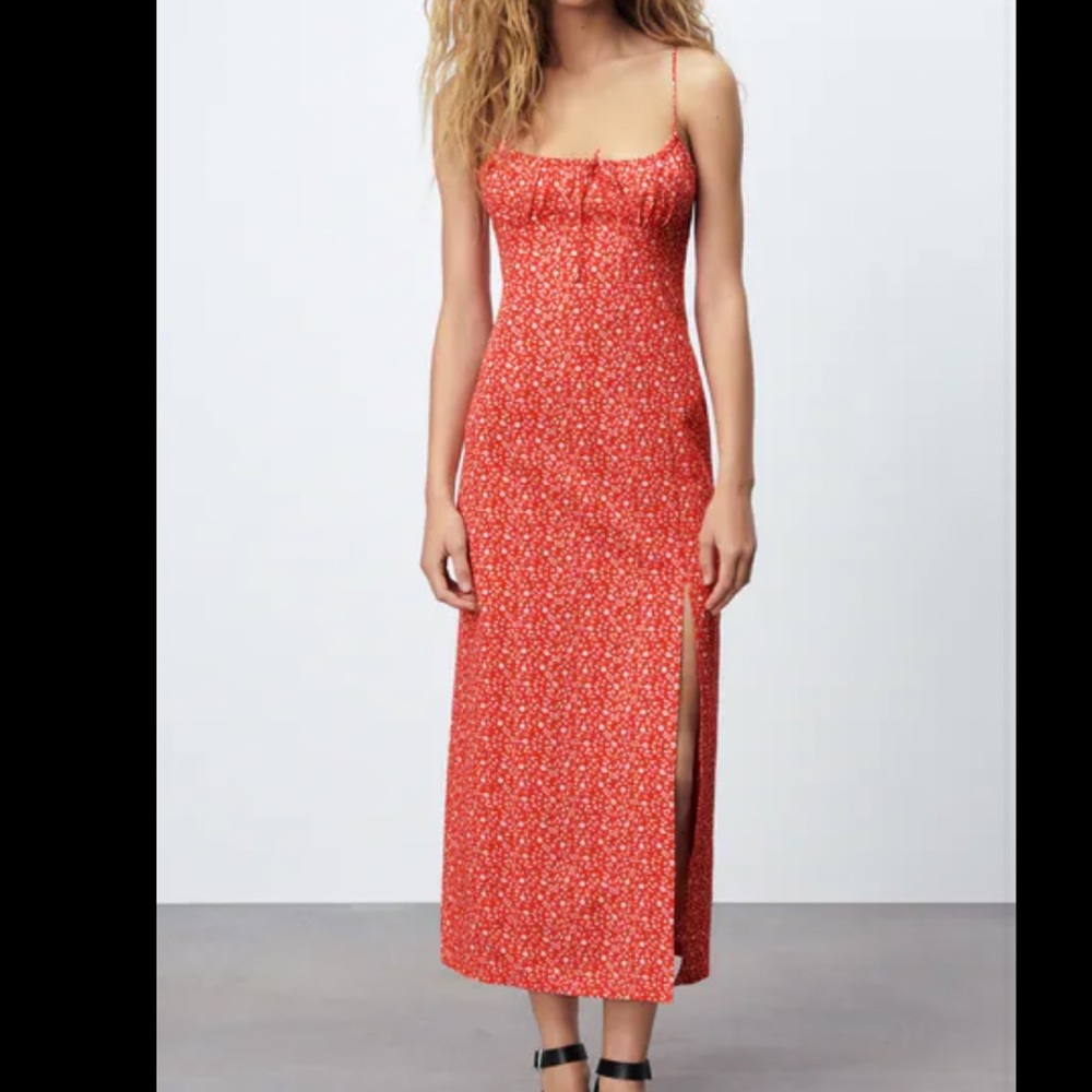 ZARA RED AND WHITE MIDI DRESS - never worn, new with tags!!